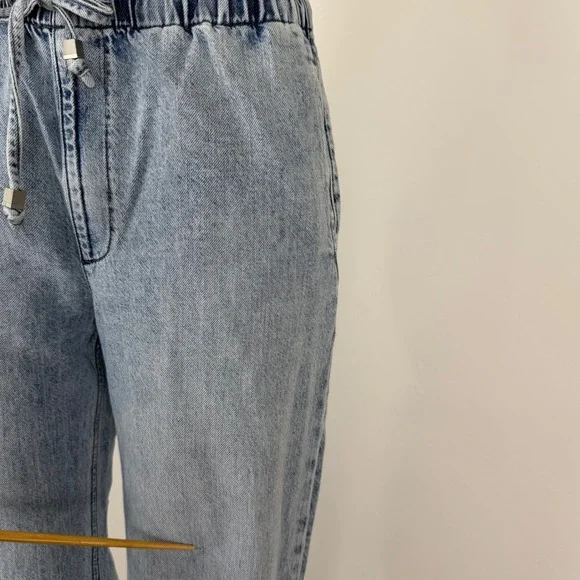 Rag & Bone Kierra Light Wash Acid Denim Drawstring Straight Leg Jeans XS (FLAW